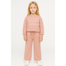 Zepkids Bisiklet Yaka Papatya Nakışlı Gül Kurusu Renk Kız Çocuk Eşofman Takım