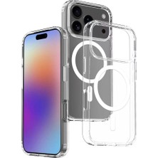 HappyCase iPhone 17 Pro Max Kılıf M-Safe Şarj Özellikli Şeffaf Sert Pc  Embos Kapak - Şeffaf