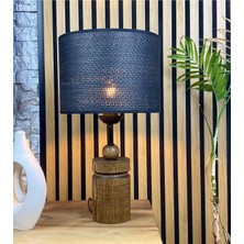 Decodelight Ahşap Ceviz Renk Silindir Ayaklı Hazeran Hasır Şapkalı Abajur Masa Lambası Modelleri