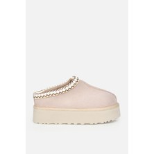 Yaya By Hotiç Kadın Süet Bej Dikiş Detaylı Içi Kürklü Yüksek Tabanlı Yarım Bot Terlik