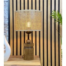 Decodelight Ahşap Ceviz Renk Silindir Ayaklı Hazeran Hasır Şapkalı Abajur Masa Lambası Modelleri