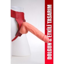 Femstar Gerçekçi ve Kalın Strapon 23 cm Damarlı Büyük Kırmızı Kemerli Protez Giyilebilir Bele Bağlanan Dildo Içi Dolu Takma Belden Bağlamalı Penisler