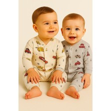 Dinamik çocuk Bebek Tulum 2li SET-(2ADET Tulum) Büyük Kalp Baskılı Çıtçıtlı Tulum Takımı %100PAMUK 1-3-6 Aylık