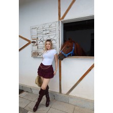 SEVENLINE Kadın Kat Kat Dantelli Kısa Etek Vişne Çürüğü - S