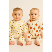 Dinamik çocuk Bebek Tulum 2li SET-(2ADET Tulum) Büyük Kalp Baskılı Çıtçıtlı Tulum Takımı %100PAMUK 1-3-6 Aylık