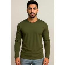 Axxel Erkek Haki Pamuklu Likralı Süprem Uzun Kollu T-SHIRT-D240