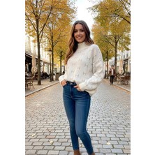 Yusgos Kadın Yarım Balıkçı Yaka Balon Kol Oversize Yüksek Kaliteli Kışlı