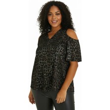 Merlot Büyük Beden Baskılı Omuz Detaylı Bluz