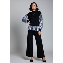 Yusgos Kadın Geometrik Desenli Alt Üst Pantolon Kazak Triko Takım