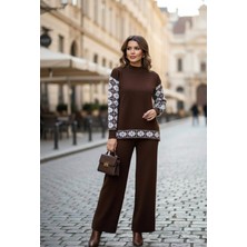 Yusgos Kadın Yonca Desenli Alt Üst Pantolon Kazak Triko Takım