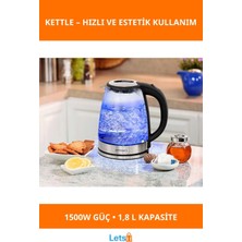 Özbience 1500W Cam Kettle, 1.8 Litre Elektrikli Su Isıtıcı