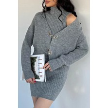 Gülseli Kadın Gold Detaylı Hırka Kombinli Triko Elbise P-00019666