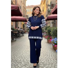 Yusgos Kadın Yonca Desenli Alt Üst Pantolon Kazak Triko Takım