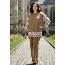 Yusgos Kadın Yonca Desenli Alt Üst Pantolon Kazak Triko Takım