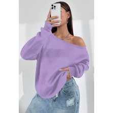 Ghassy Co. Kadın Kayık Yaka %100 Cotton 3 Iplik Şardonlu Termal Kışlık Spor Üst Model Sweatshirt