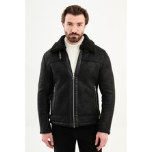MCR Suni Deri Slim Fit Içi Kürklü Yandan Cep Fermuarlı Erkek Mont