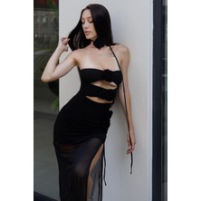 BMD Kristina Bacak Dekolte Elbise - Siyah