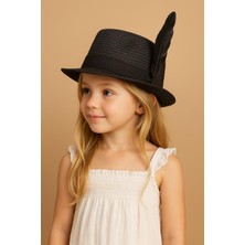Katia & Bony Çocuk Tüy Aksesuarlı Hasır Fötr Şapka Siyah