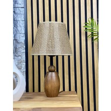 Decodelight Ahşap Ceviz Renk Elips Ayaklı Hazeran Pileli Hasır Şapkalı Abajur Masa Lambası Modelleri