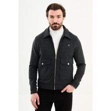 MCR Desenli Slim Fit Gömlek Yaka Fermuarlı Torba Cep Erkek Mont