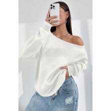 Ghassy Co. Kadın Kayık Yaka %100 Cotton 3 Iplik Şardonlu Termal Kışlık Spor Üst Model Sweatshirt