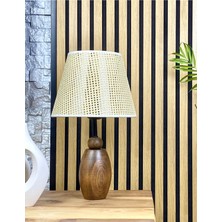 Decodelight Ahşap Ceviz Renk Elips Ayaklı Hazeran Pileli Hasır Şapkalı Abajur Masa Lambası Modelleri