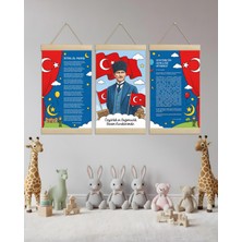 idealizbiz Atatürk Köşesi Istiklal Marşı Atatürk Portresi ve Atatürk'ün Gençliğe Hitabesi Kombin Kanvas Poster