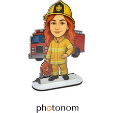 Photonom Kişiye Özel Mdf Karikatür Figür - Itfaiyeci Kadın