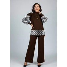 Yusgos Kadın Geometrik Desenli Alt Üst Pantolon Kazak Triko Takım
