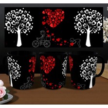 Alpşan Ticaret Kalpli Çizim Tasarım Kupa Renkli Sevimli Porselen Kupa