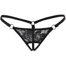 Neonova Siyah Dantelli Özel Bölgesi Açık G-String TM1167