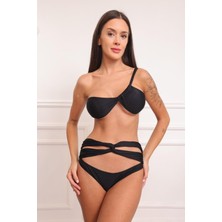 BMD Tek Omuz Büzgülü Bikini - Siyah
