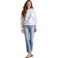 Modrenza Kadın Beyaz Baskılı Sweatshirt