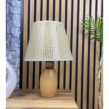 Decodelight Ahşap Naturel Elips Ayaklı Hazeran Pileli Hasır Konik Kumaş Şapkalı Abajur Masa Lambası Modelleri