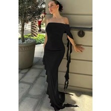 BMD Ruffless Tek Omuz Elbise - Siyah