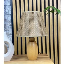 Decodelight Ahşap Naturel Elips Ayaklı Hazeran Pileli Hasır Konik Kumaş Şapkalı Abajur Masa Lambası Modelleri