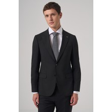 Morven  Erkek Siyah Poliviskon Basic Slim Fit Sivri Yaka Takım Elbise