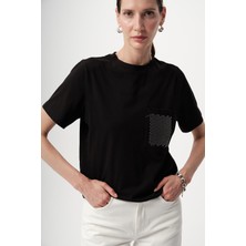 Allyco Bisiklet Yaka Cep Baskılı Regular Örme Tişört