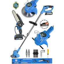 2'li Set 21V Çift Akülü Uzatmalı Kollu Çalı ve Ot Biçme Tırpan ile Testere