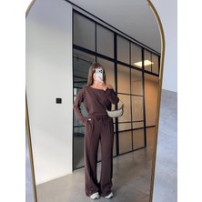 Rapapa Kadın Oversize Fit Kahve Eşofman Takımı – Rahat & Modern Stil 1014K