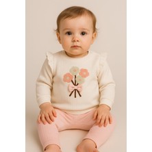 Dinamik çocuk Kız Bebek Süzene Papatyalı Fiyonklu 2li Alt Üst Takım - Fitilli 2iplik Mevsimlik 3-6-9-12AY