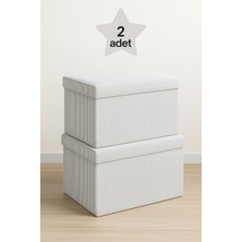 Yellow Stary Home Decor (2 Adet) Mega Boy Çok Amaçlı Saklama Kutusu,kutu Hurç,organizer Kutusu Gri Çizgili Desen 60X40X30 cm