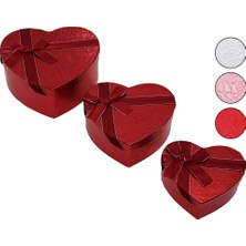 Judge 3pcs Kalp Parlak Renkli̇ - Kabartma Desen Karton Hedi̇ye Kutusu Kurdelali 15-18-21CM (5422)