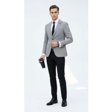 Plus Scorpion Açık Gri Kırçıllı Erkek Blazer Ceket – Torba Cepli, Çift Yırtmaçlı, Dokulu Premium Kumaş Slim Fit