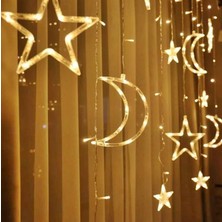 Gaman Perde LED Ay&yıldız 3 Metre 12 Saçaklı LED Fişli Gün Işığı -Süsleme Parti Ambiyans