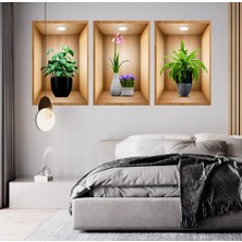 Judge 3D Çiçek Vazo Duvar Sticker 3 Lü Set Kahverengi Fon (5422)