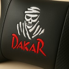 Brtshopping Dakar Nakış Işlemeli Ortopedik Oto Boyun Yastığı Seti Siyah Deri – Konforlu Sürüş,  Boyun Destekli, Dayanıklı Malzeme, 2’li Set