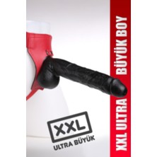 Femstar Gerçekçi ve Ultra Büyük Strapon 28 cm Zenci Kalın Büyük Kemerli Siyah Içi Dolu Giyilebilir Penisler Belden Bağlamalı Dildo