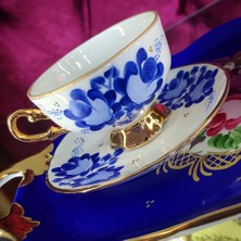 Manushum El Yapımı Porselen Sultan Kahve Fincanı Bleu Blanc- Beyaz 1 Adet