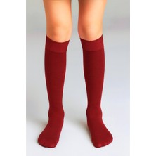 Kız Çocuk Mikro 50 Denye Düz Mus Dizaltı Çorap Bordo